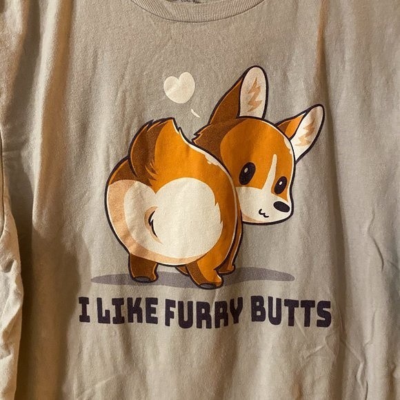 Corgi T-Shirt "I Love Furry Butts", Light Gray background, Short Sleeve, Size M - Picture 1 of 3